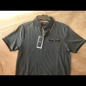 Men’s Dobby Denim & Flower Navy Blue Knit Polo L